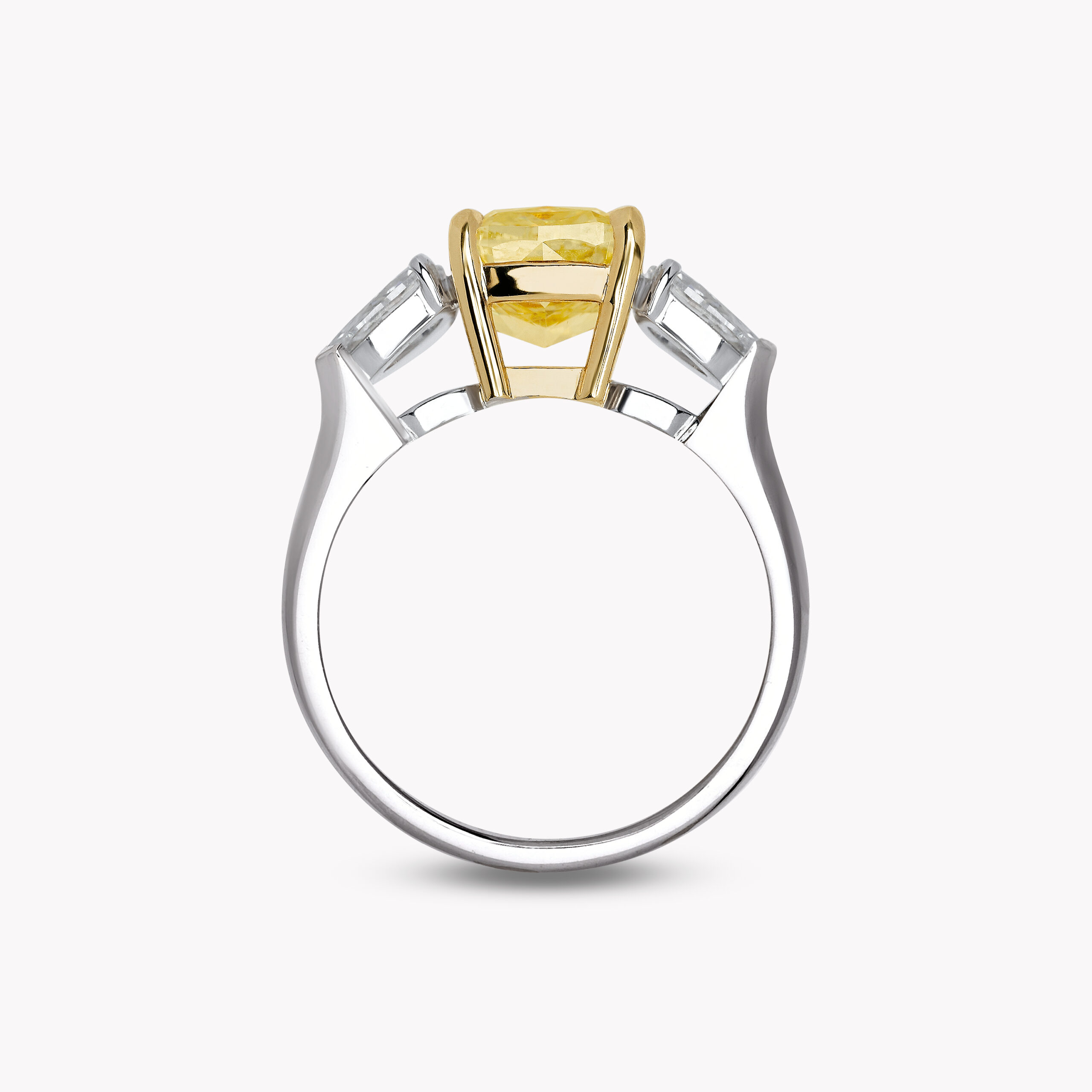 Yellow Cushion-Cut Diamond  Ring with Pear Side Diamonds