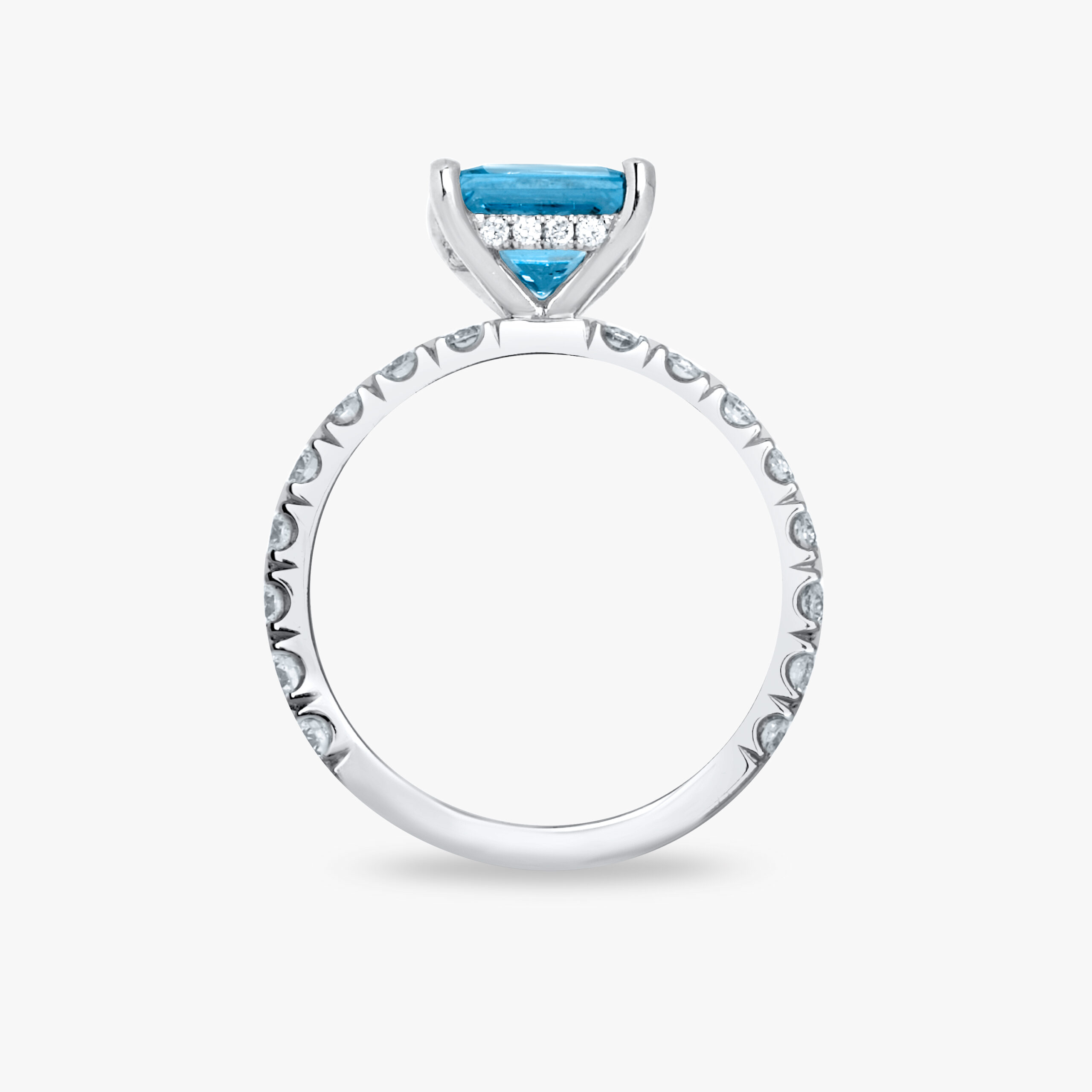 Princess-Cut Aquamarine Ring 1.34ct with Diamond Pave