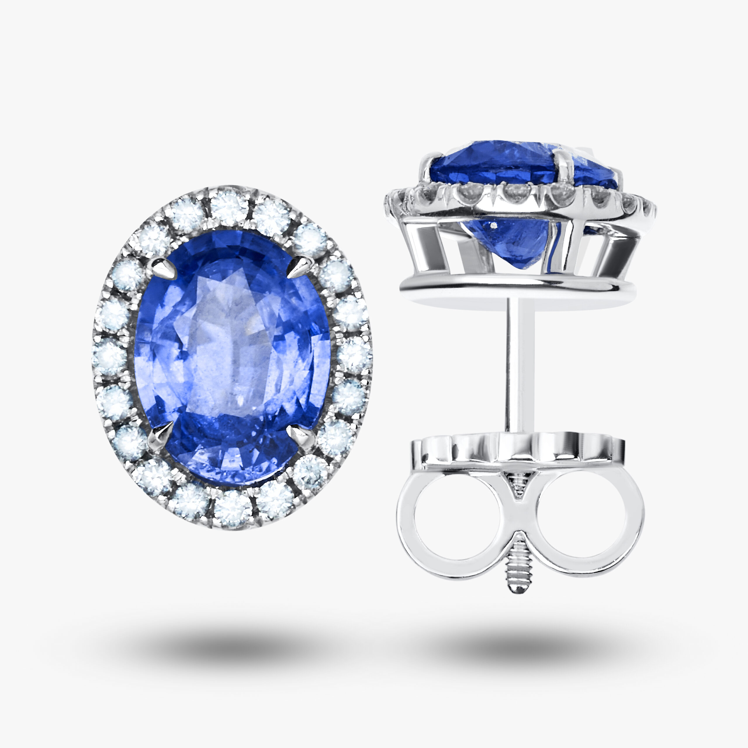 Halo Blue Oval-Cut Sapphire Stud Earrings