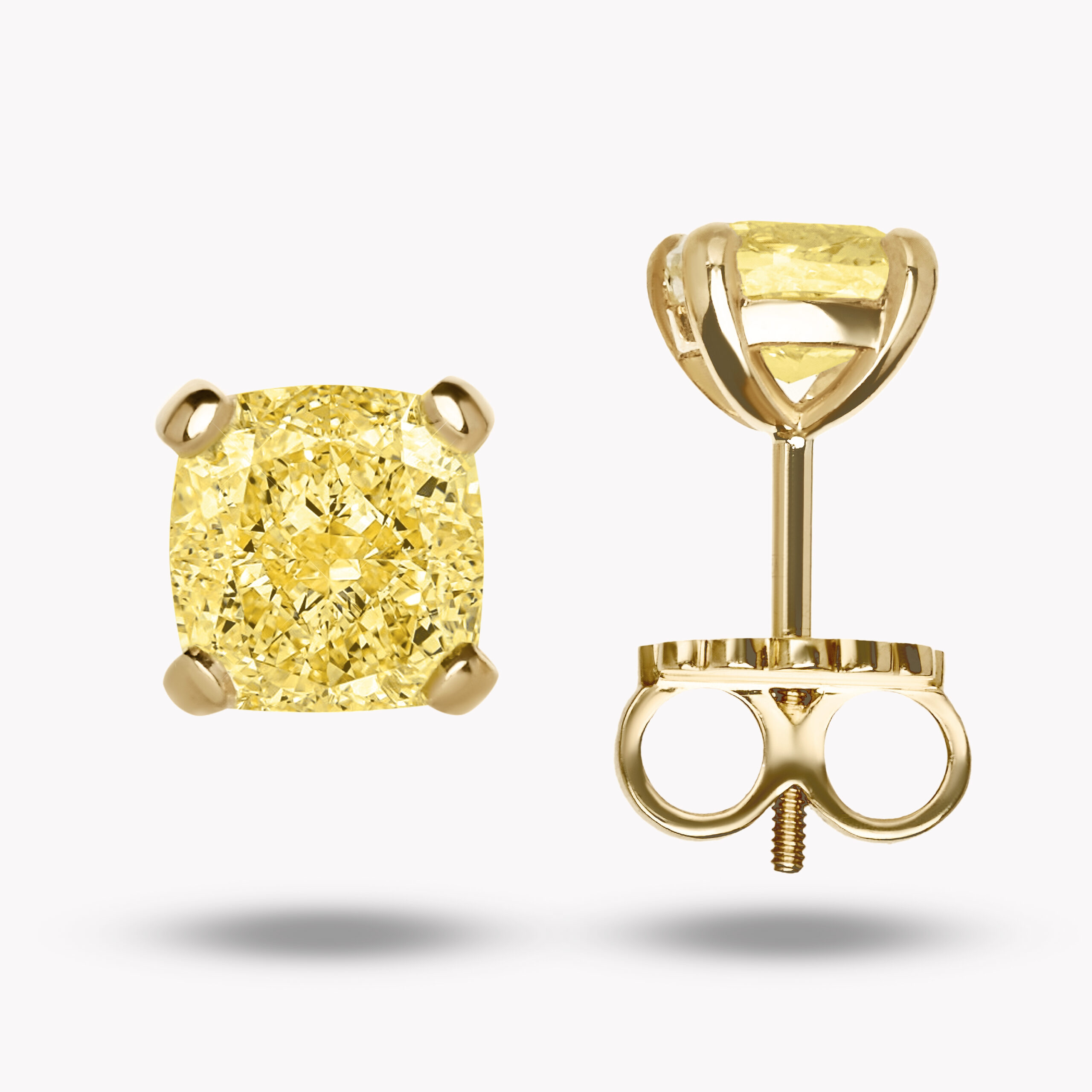 Yellow Cushion-Cut Diamond Stud Earring 
