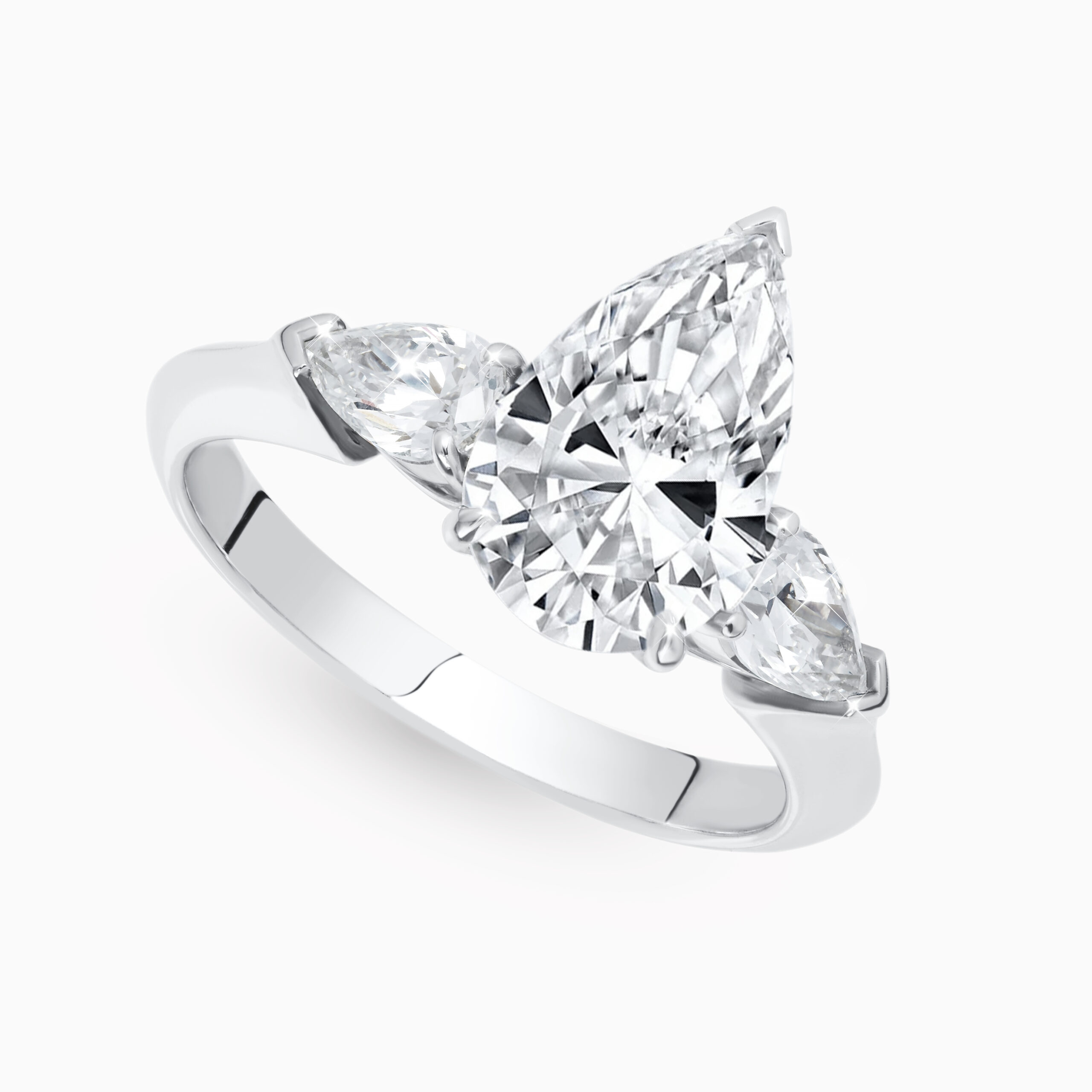 Pear-Cut Diamond  Ring with Pear Side Diamonds
