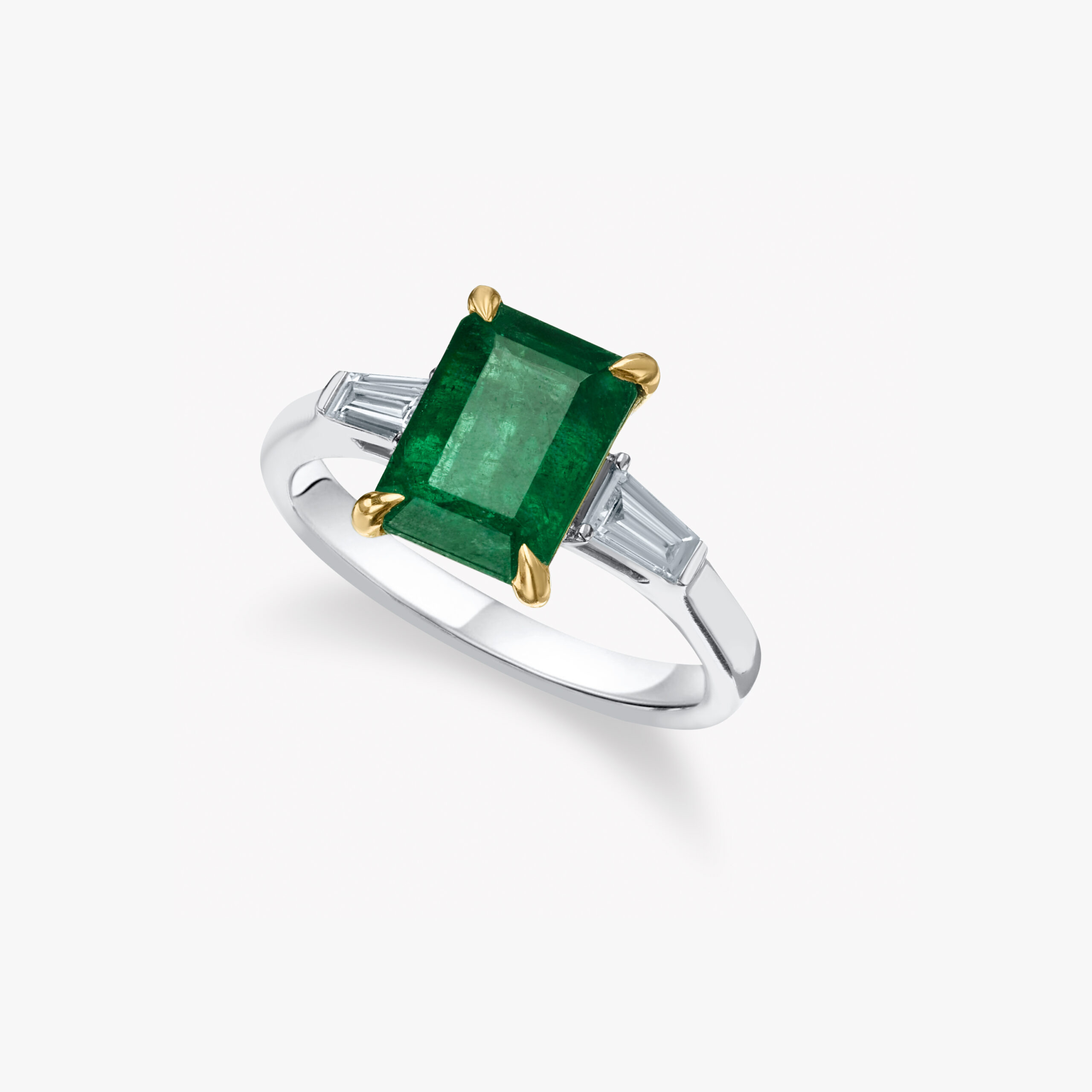 Emerald Ring 2.33ct with  Tapered Baguette  Diamonds 0.24ct