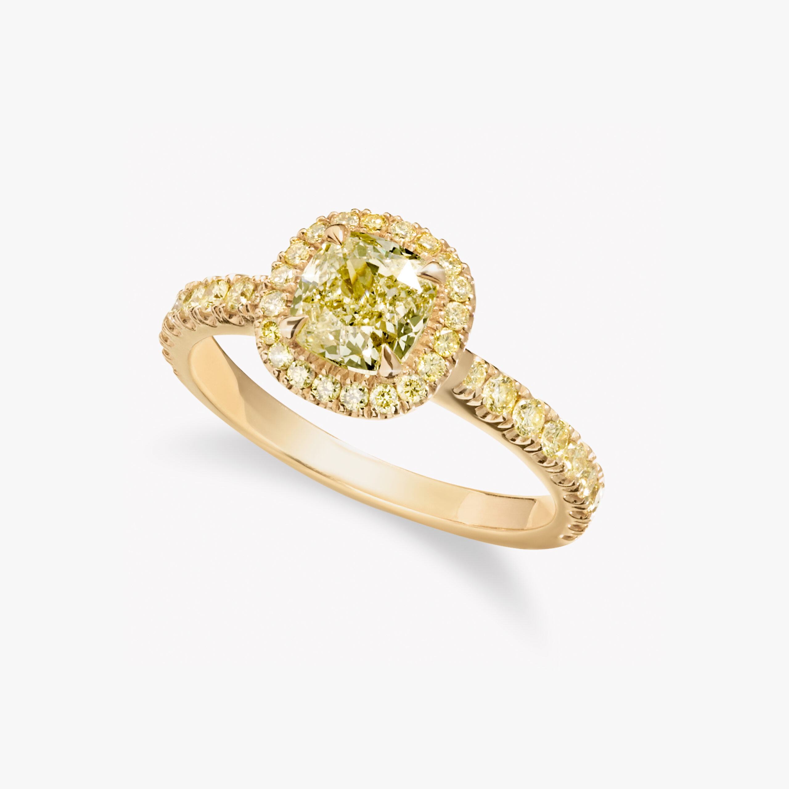 Cushion – Cut Yellow Diamond Halo Ring – 1.15ct