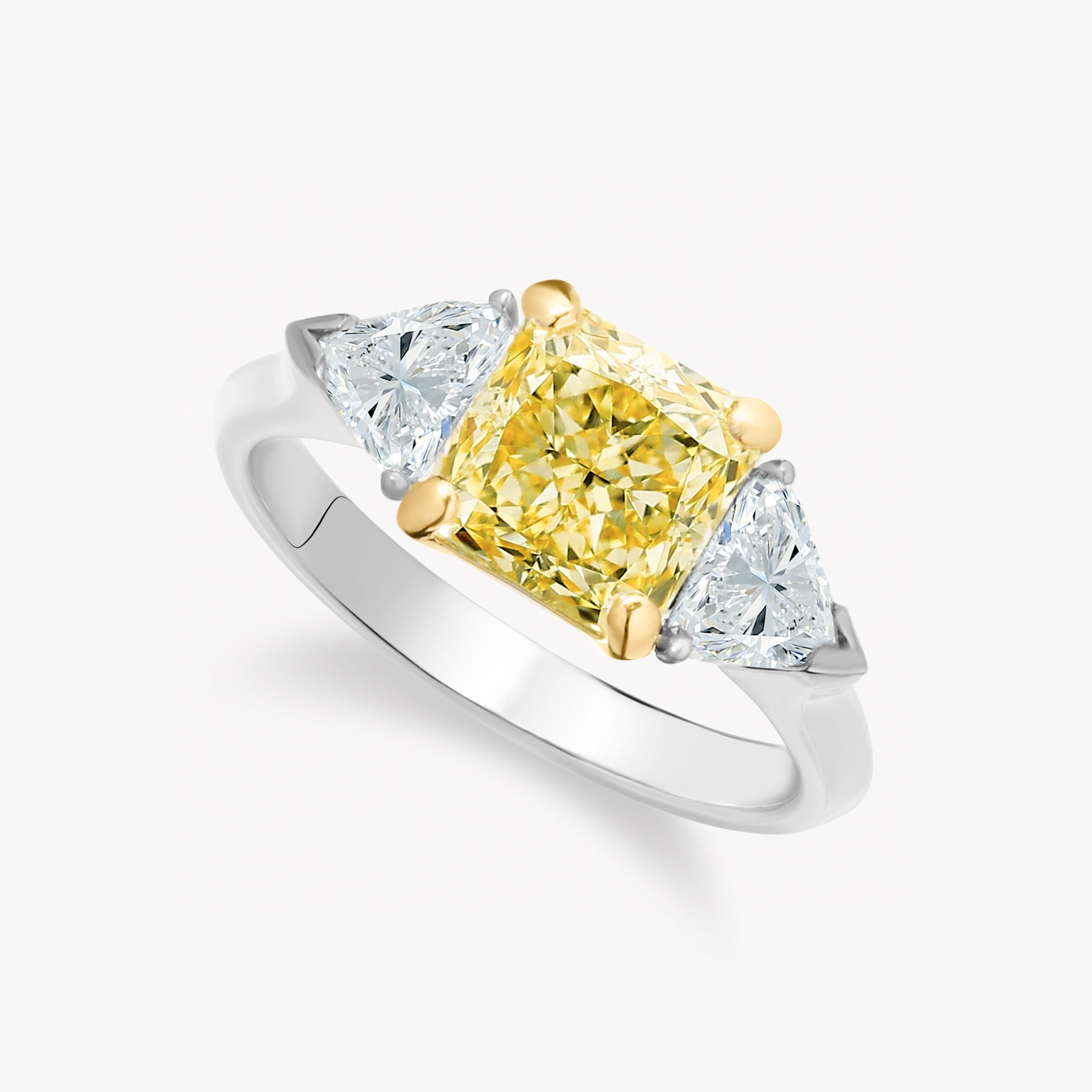 Ring With a 1.52ct Fancy Ling Yellow Radiant-Cut Diamond and 0.50ct Triangles