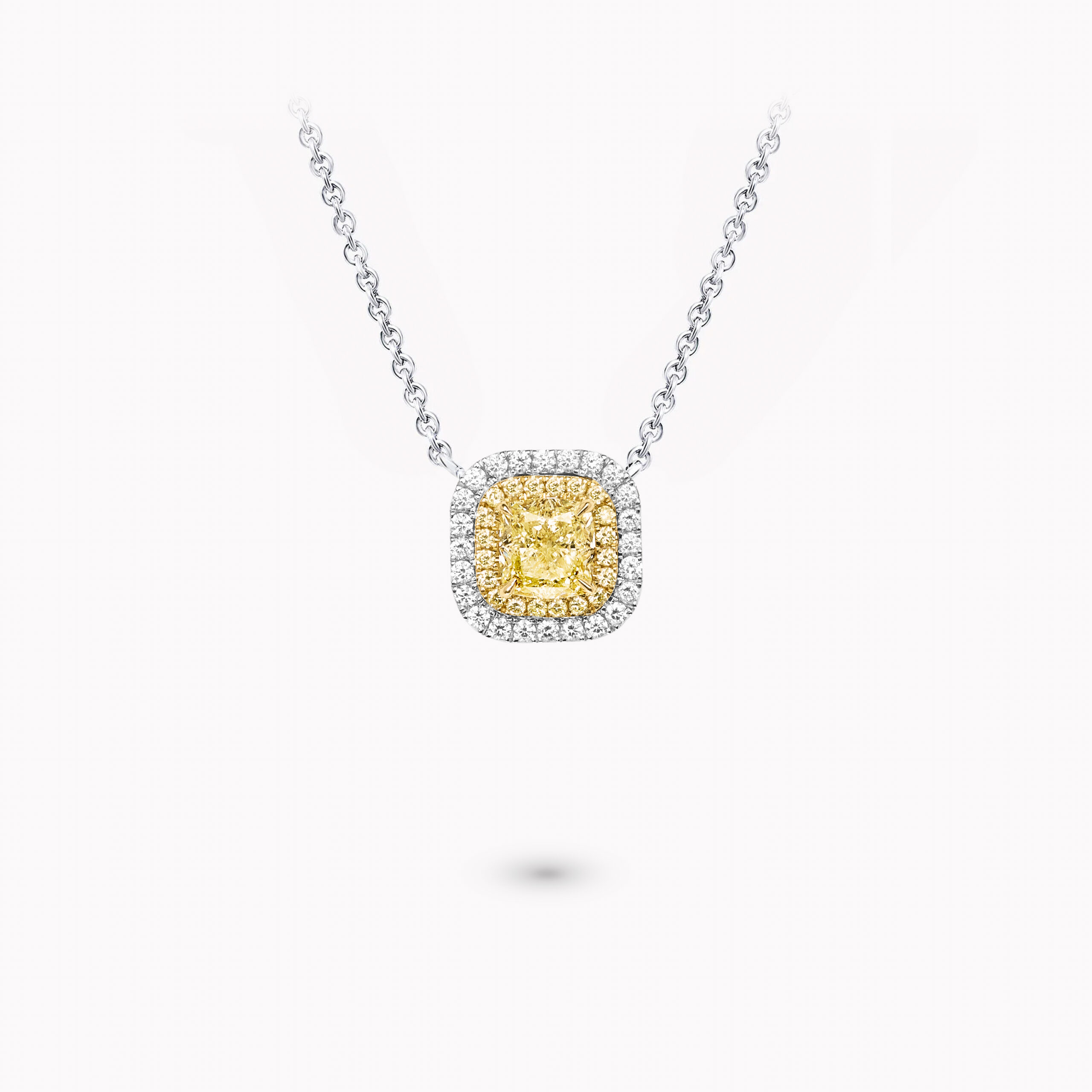 Yellow Cushion-Cut Diamond Pendant  with Double Halo