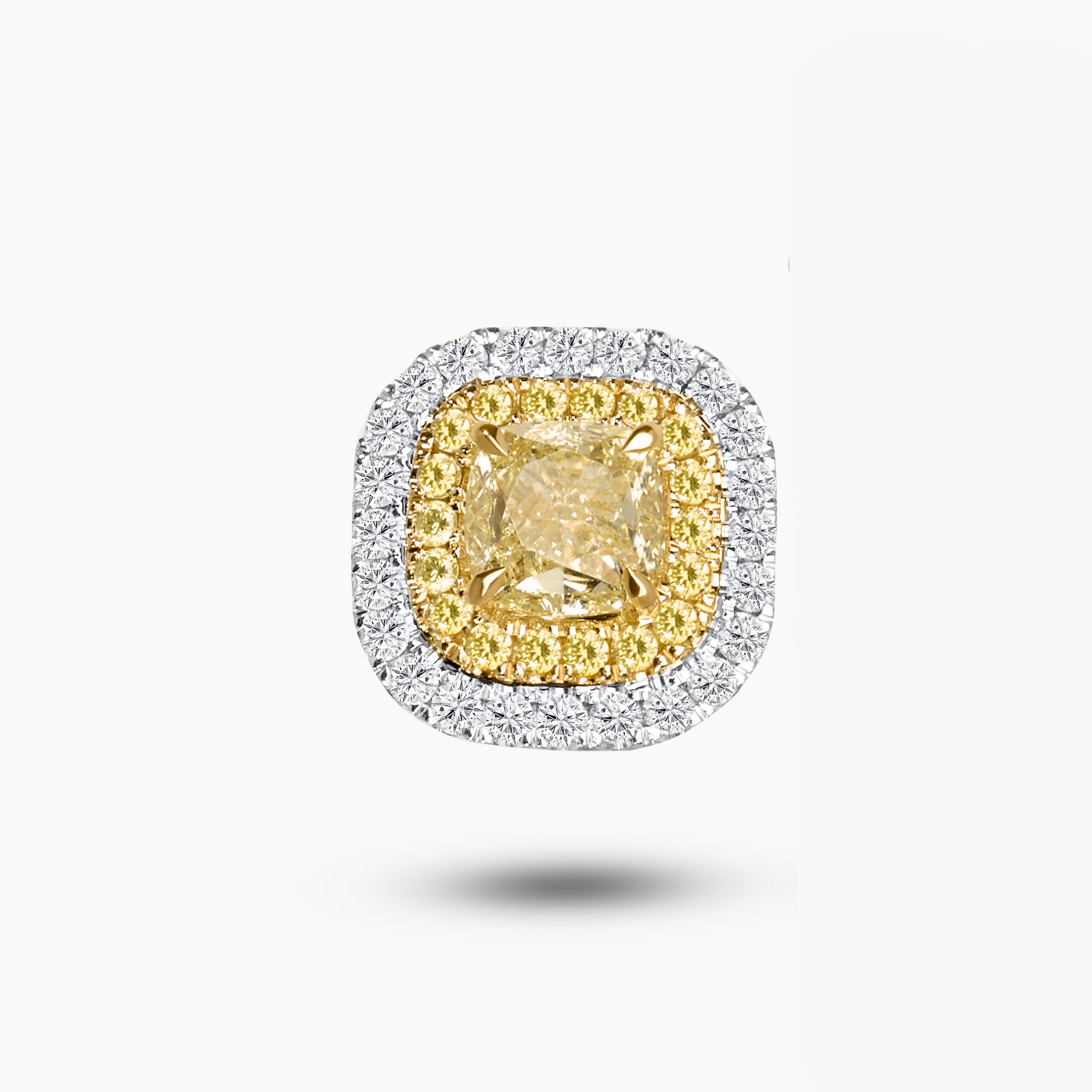 Yellow Cushion-Cut d Diamond Earrings with Double Halo