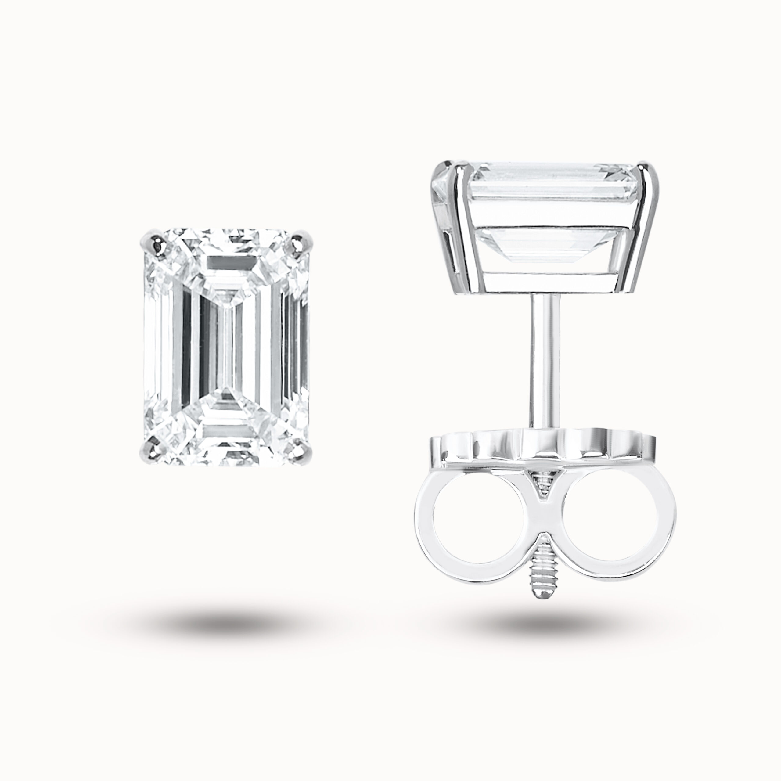 Emerald-Cut Diamond Stud Earring 1.02ct+1.01ct