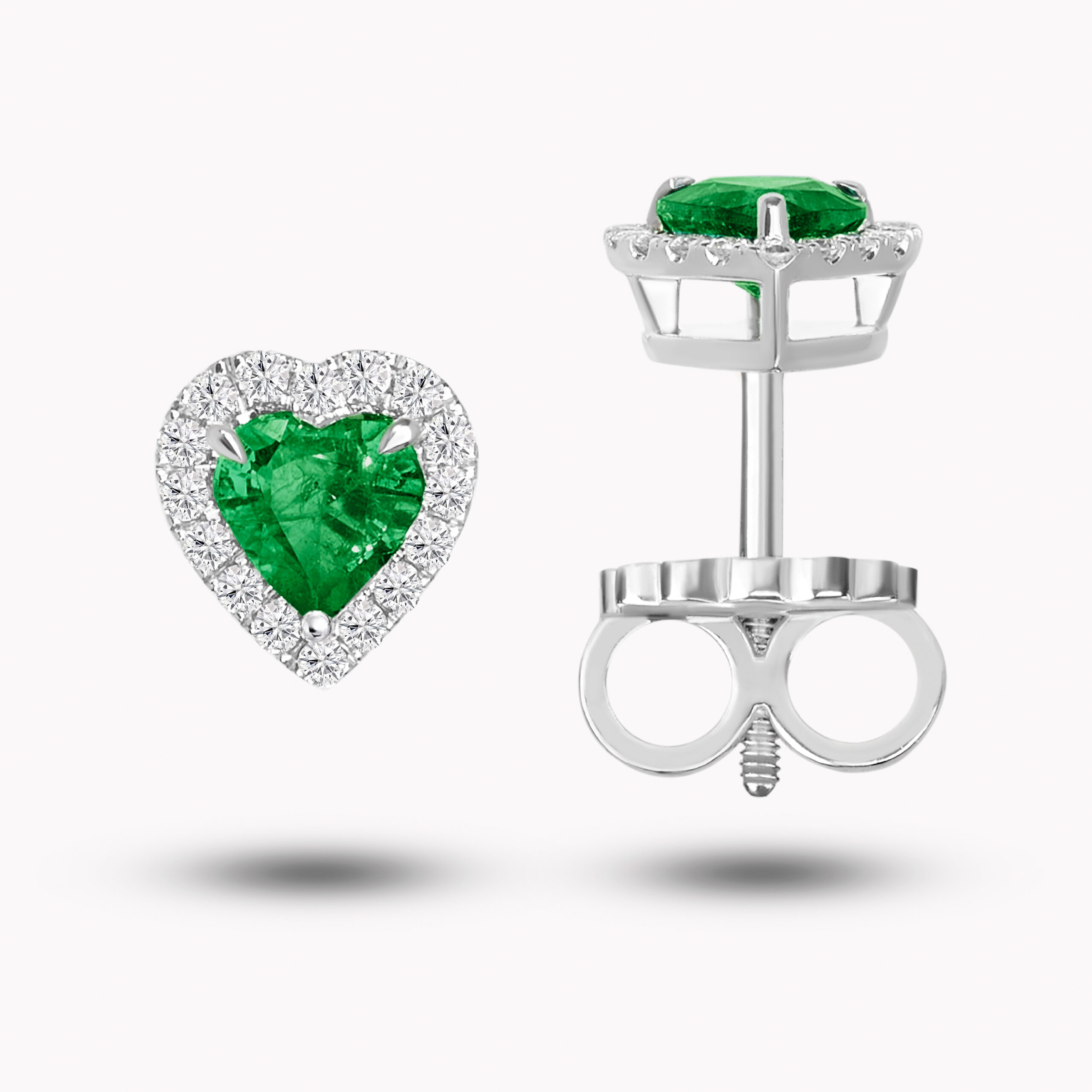 Halo  Heart-Cut Emerald Stud Earrings