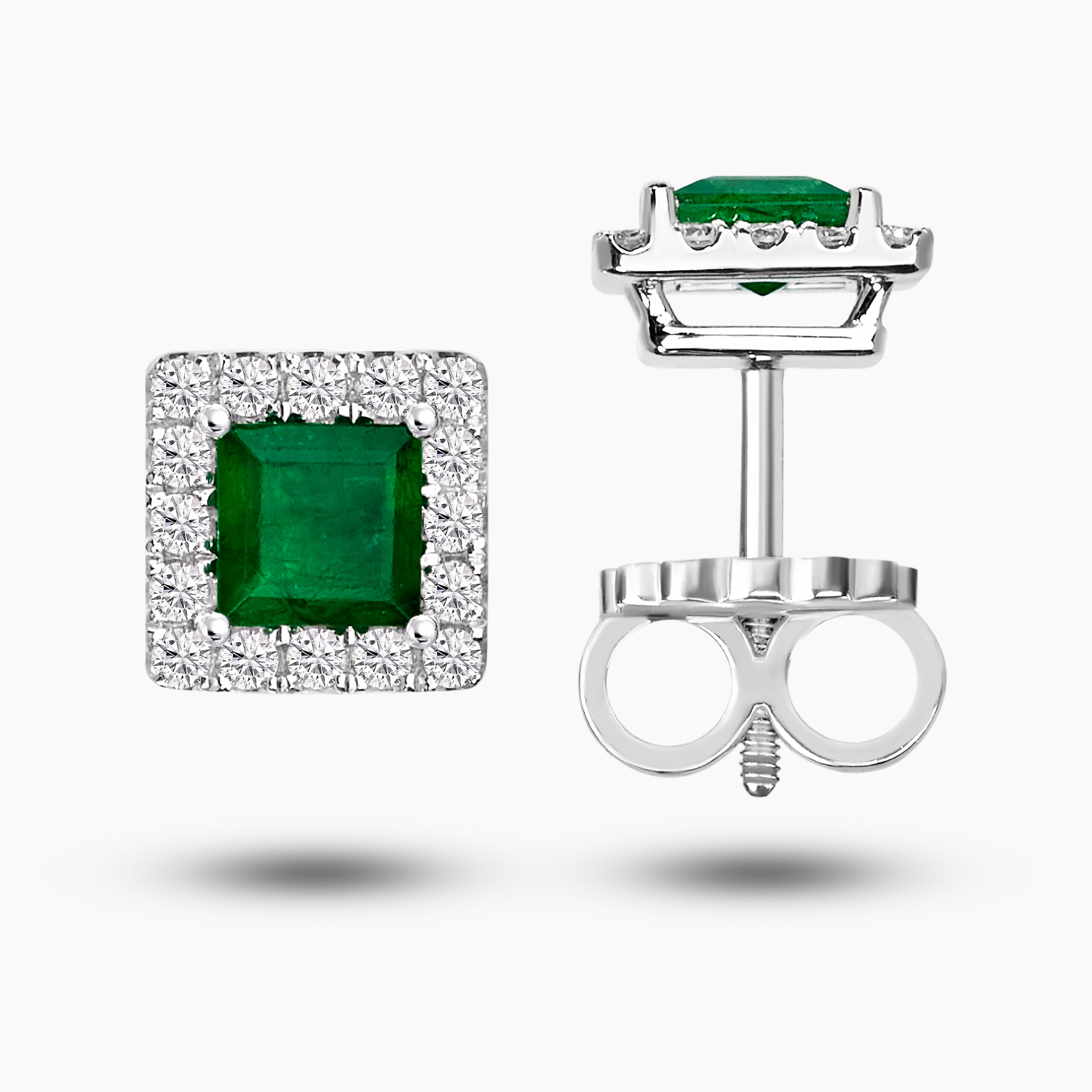 Halo  Princess-Cut Emerald Stud Earrings