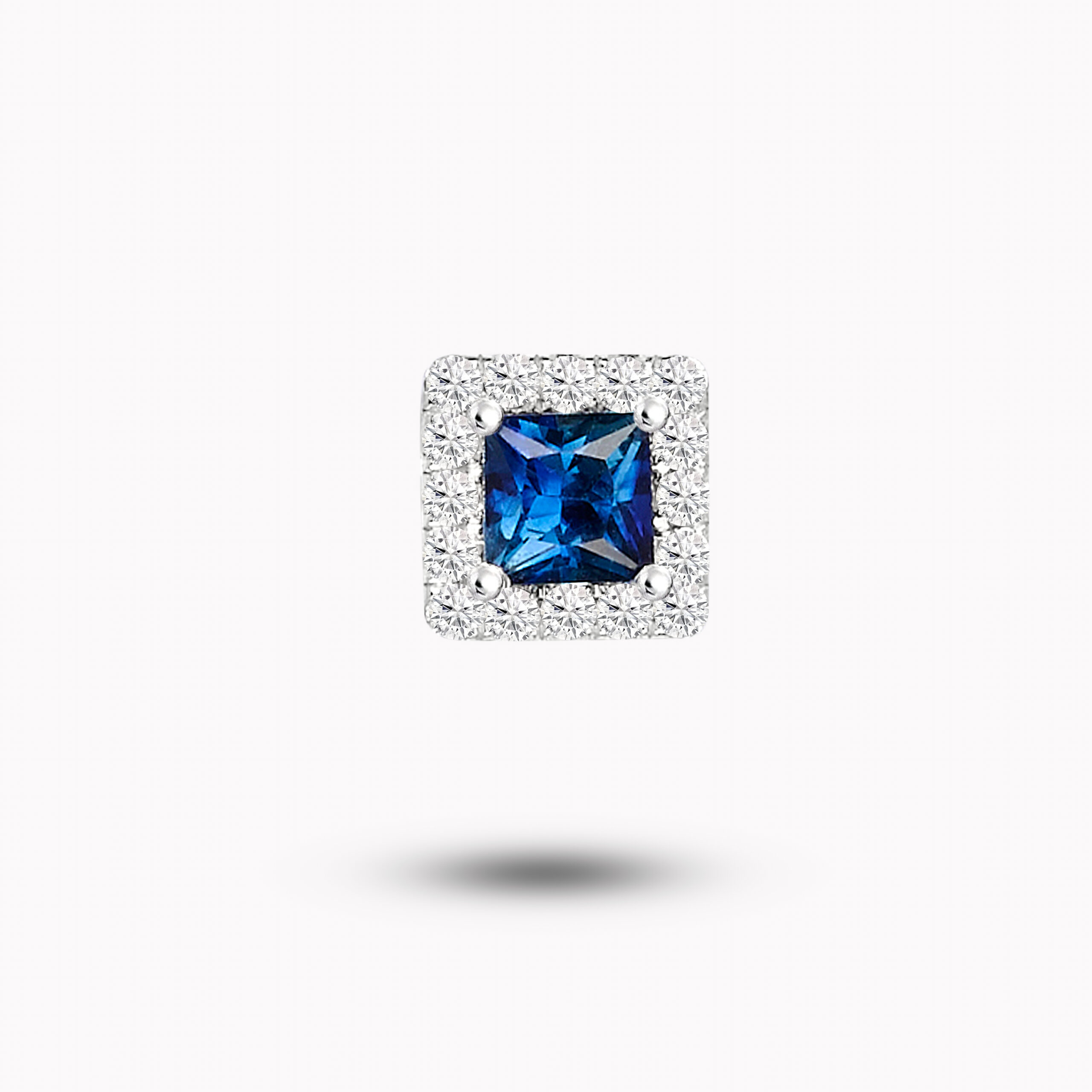 Halo Blue Princess-Cut Sapphire Stud Earrings