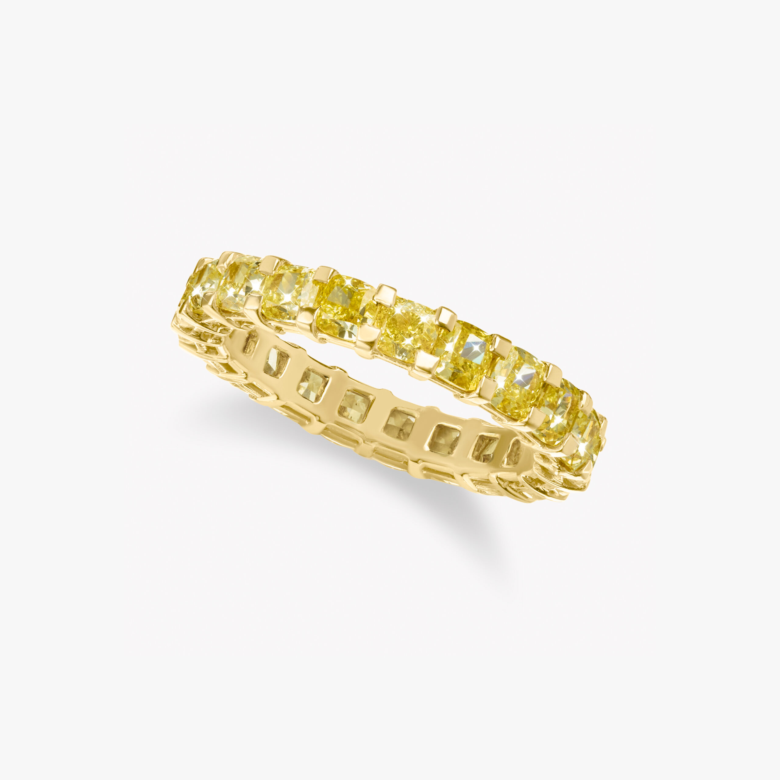 Cushion-Cut  Diamond Fancy Ling Yellow Eternity Ring 4.34ct